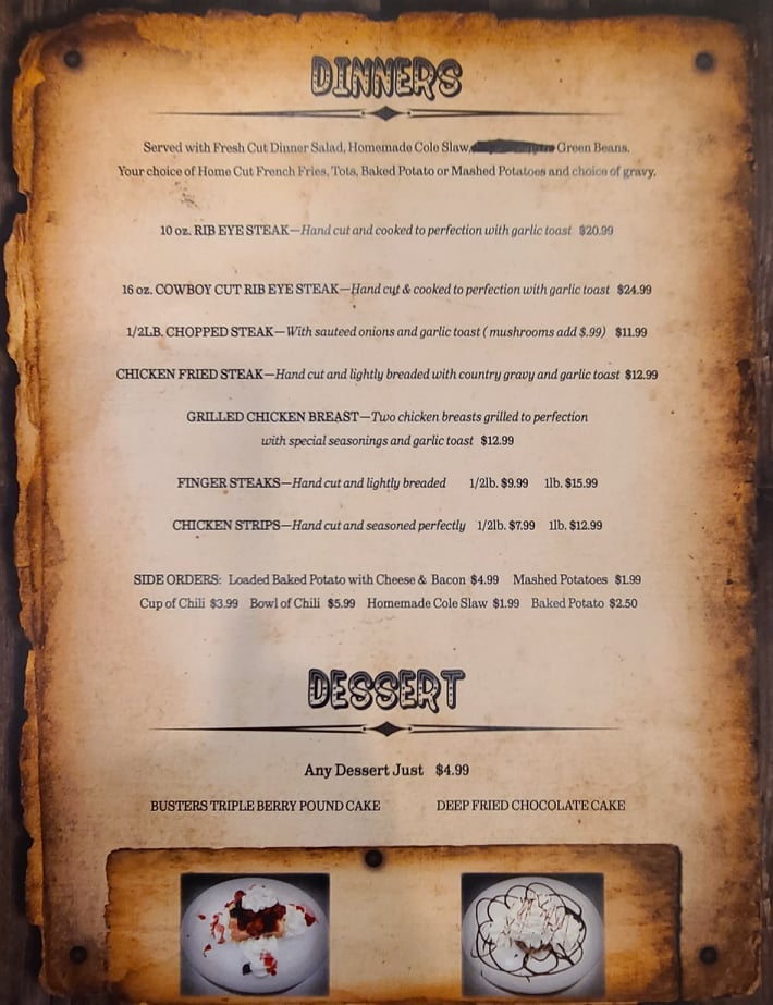 Dinner menu